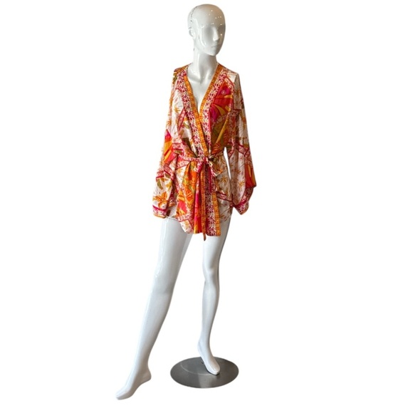 Haute Hippie White Multi Tropical Pineapple Belted Kimono Jacket Size Medium NWT - Picture 1 of 14